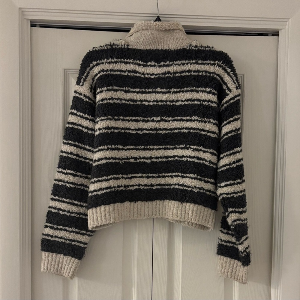 MAEVE ANTHROPOLOGIE Striped Polo Sweater in Black and White with Buttons - Picture 9 of 10